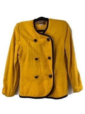 Seville Double-Breasted Mustard Blazer with Black Trim